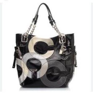 Coach Peyton Black, Cream, Leather and Suede C Opt Art Shoulder Bag